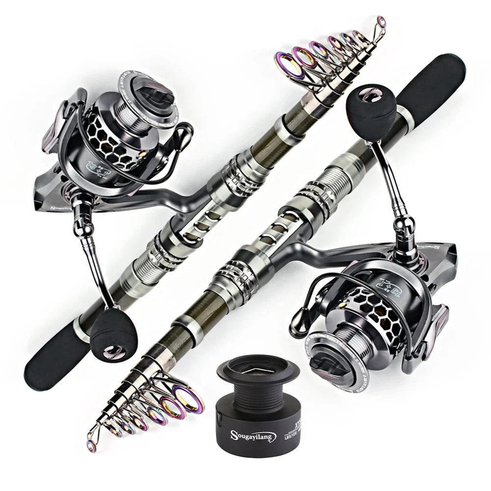 Telescopic spinning fishing rod and reel combo for travel