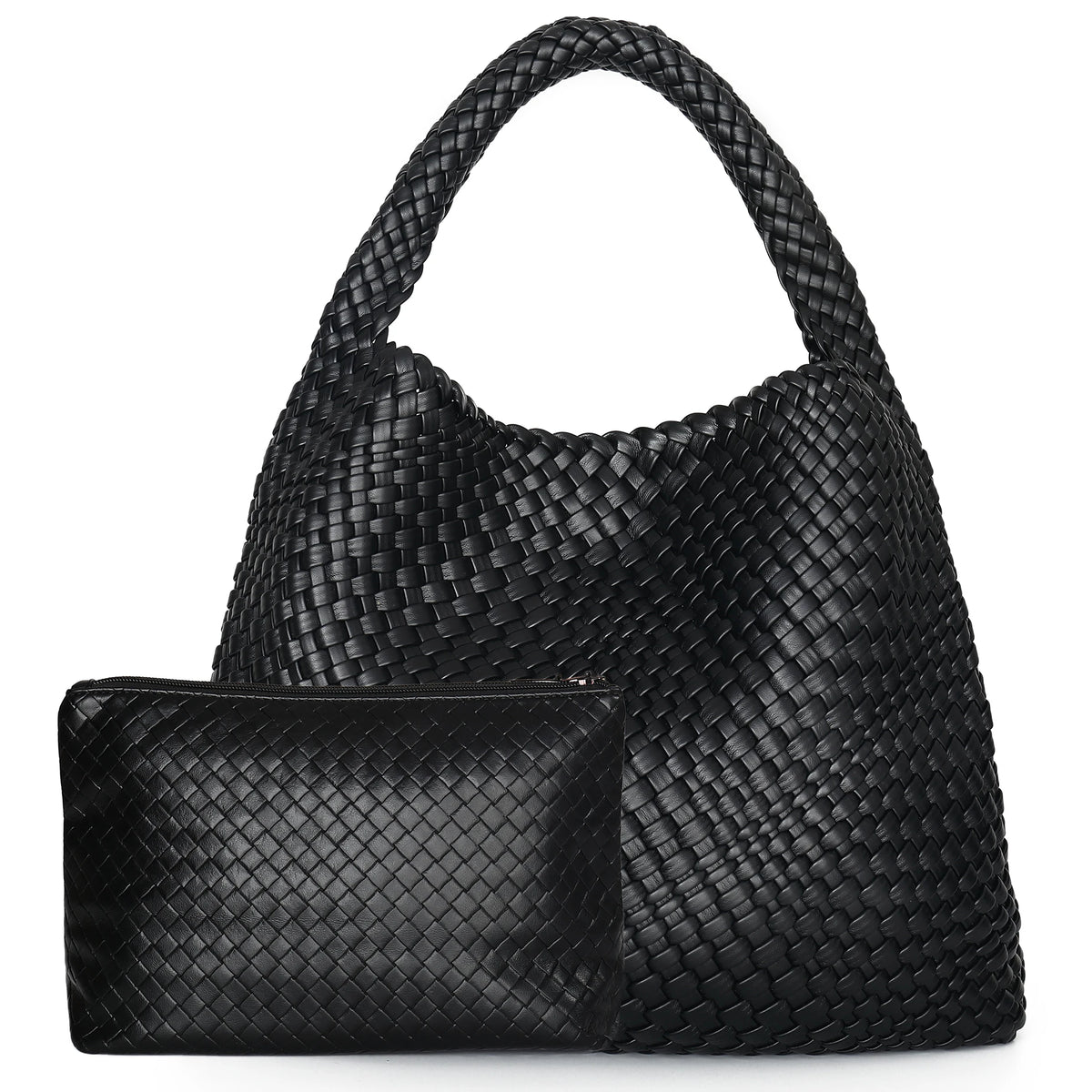 Large Woven PU Tote Bag with Matching Pouch – detail view 11