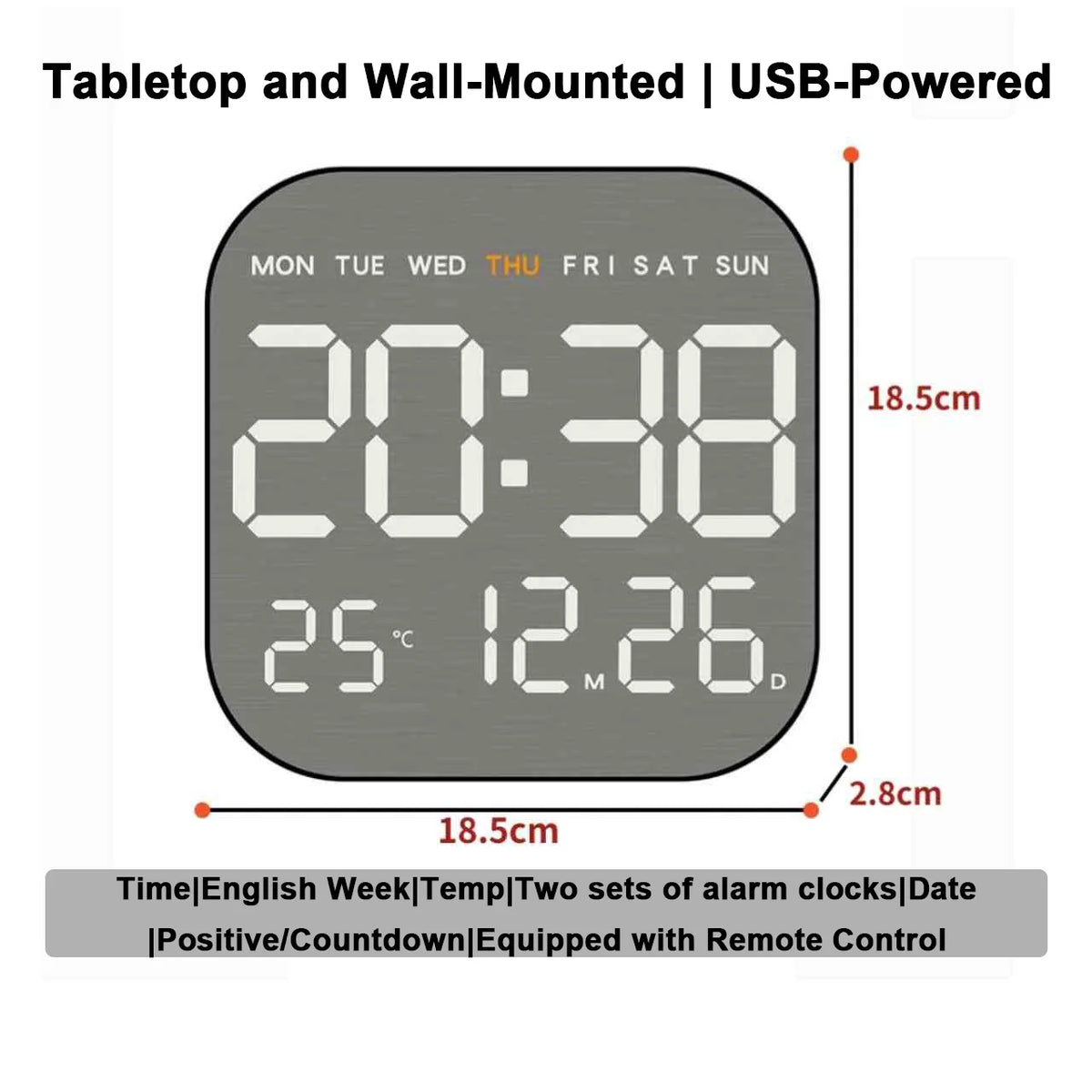 Mirror Finish Digital Wall Clock