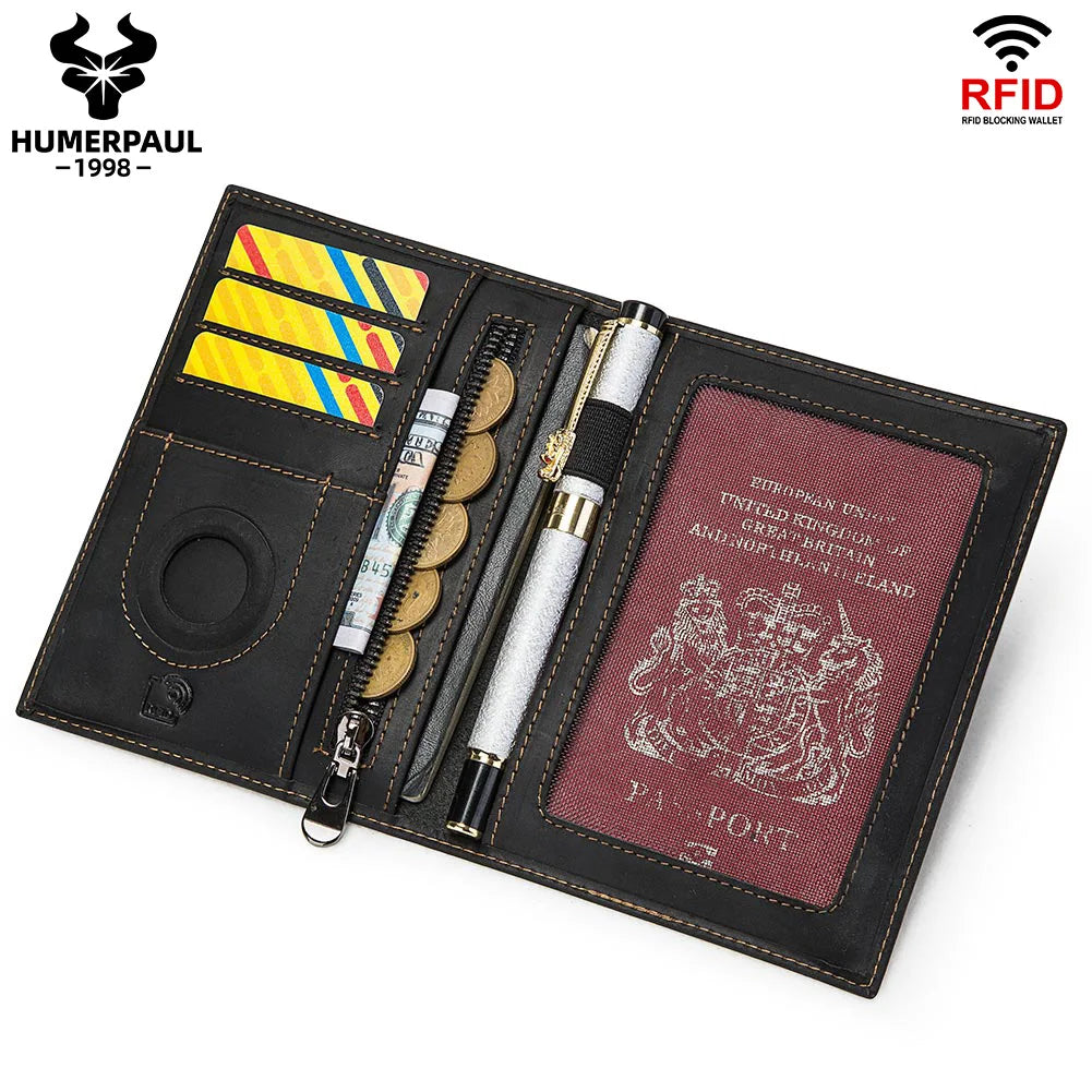Genuine Leather Passport Wallet with Tracker Pocket