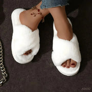 Women's Plush Cross-Strap Slippers