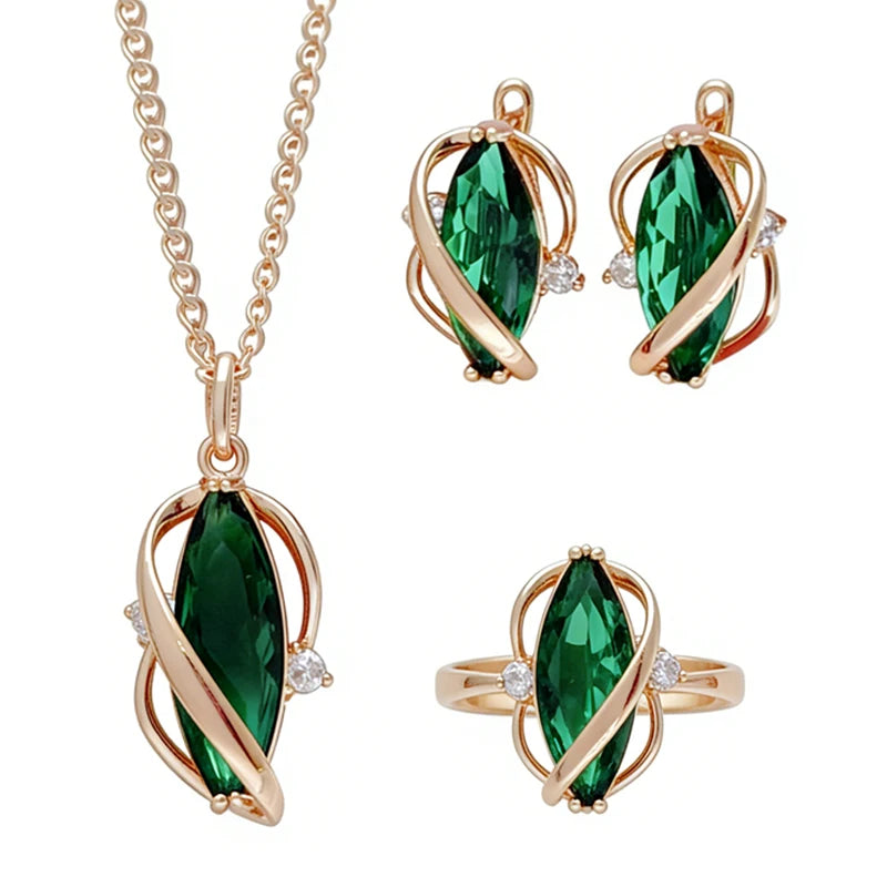 Kinel Green Zircon Vintage Jewelry Set
