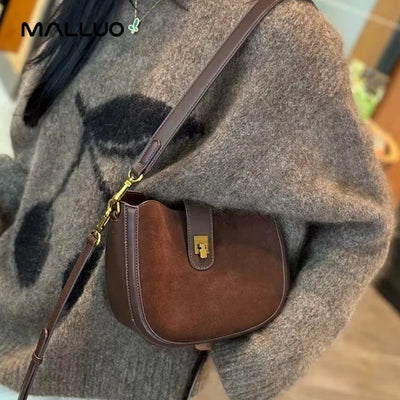 Cowhide Leather Crescent Shoulder Bag