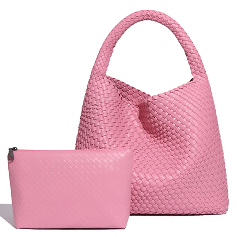 Large Woven PU Tote Bag with Matching Pouch – detail view 8