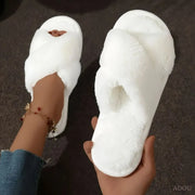 Women's Plush Cross-Strap Slippers