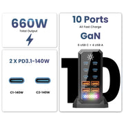 10-Port GaN USB-C Charging Station