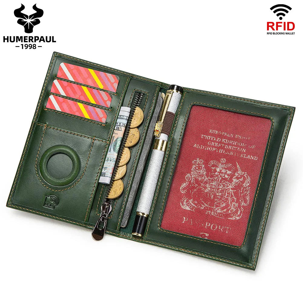 Genuine Leather Passport Wallet with Tracker Pocket