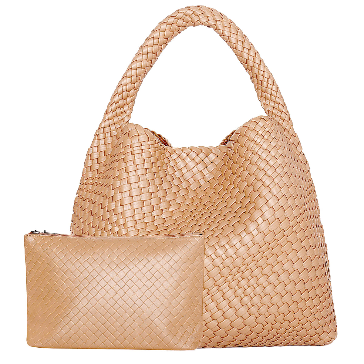 Large Woven PU Tote Bag with Matching Pouch – detail view 12