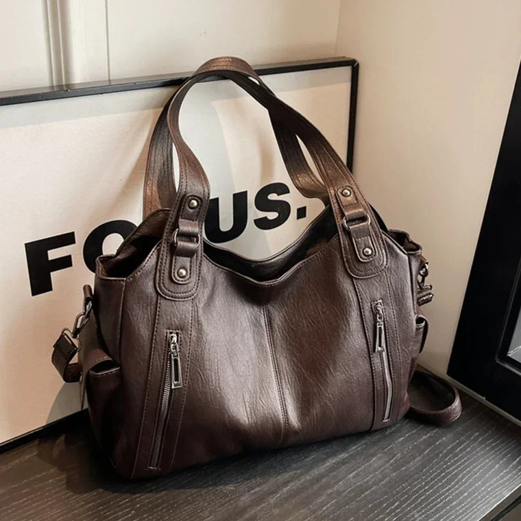Soft Contrast-Color Shoulder Bag