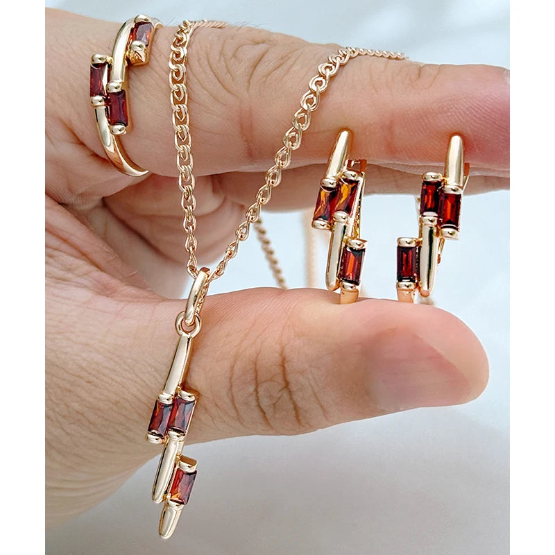 Kinel Red Zircon Vintage Jewelry Set
