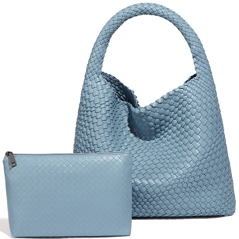 Large Woven PU Tote Bag with Matching Pouch – detail view 7