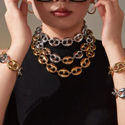 Vnox Coffee Bean Chain Necklace & Bracelet Set