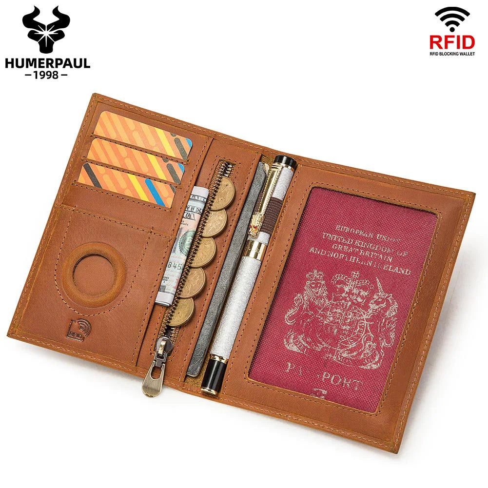 Genuine Leather Passport Wallet with Tracker Pocket
