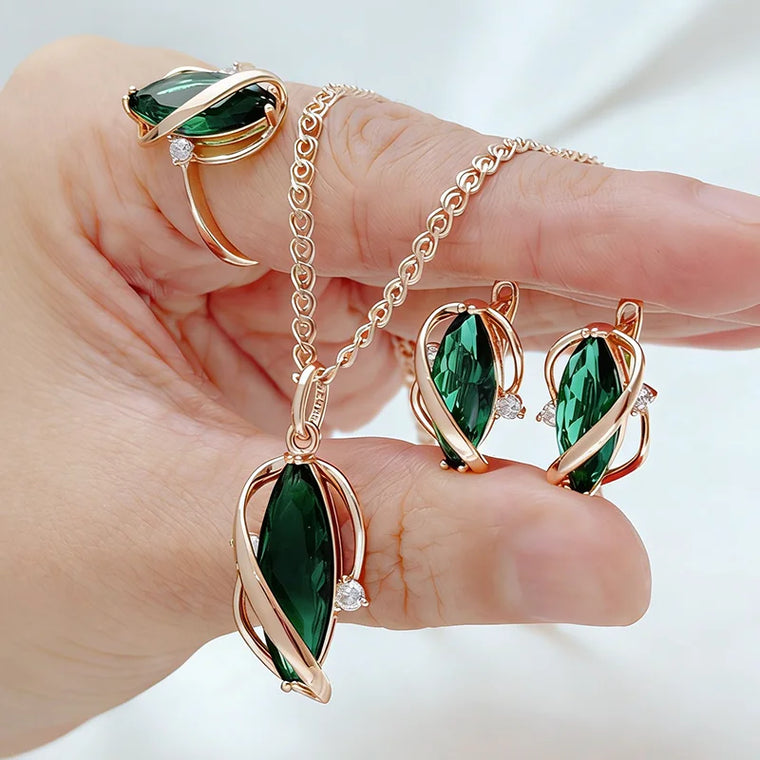Kinel Green Zircon Vintage Jewelry Set