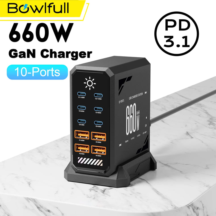 10-Port GaN USB-C Charging Station