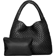 Large Woven PU Tote Bag with Matching Pouch – detail view 2