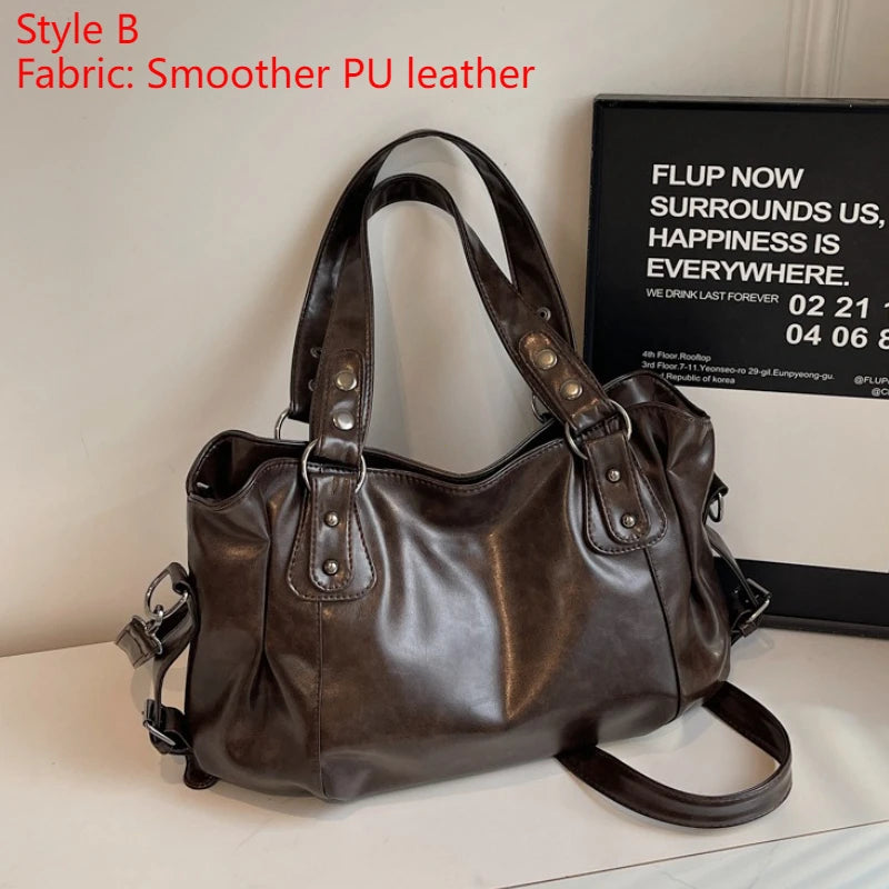 Soft Contrast-Color Shoulder Bag
