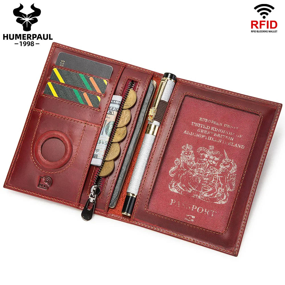 Genuine Leather Passport Wallet with Tracker Pocket