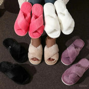 Women's Plush Cross-Strap Slippers