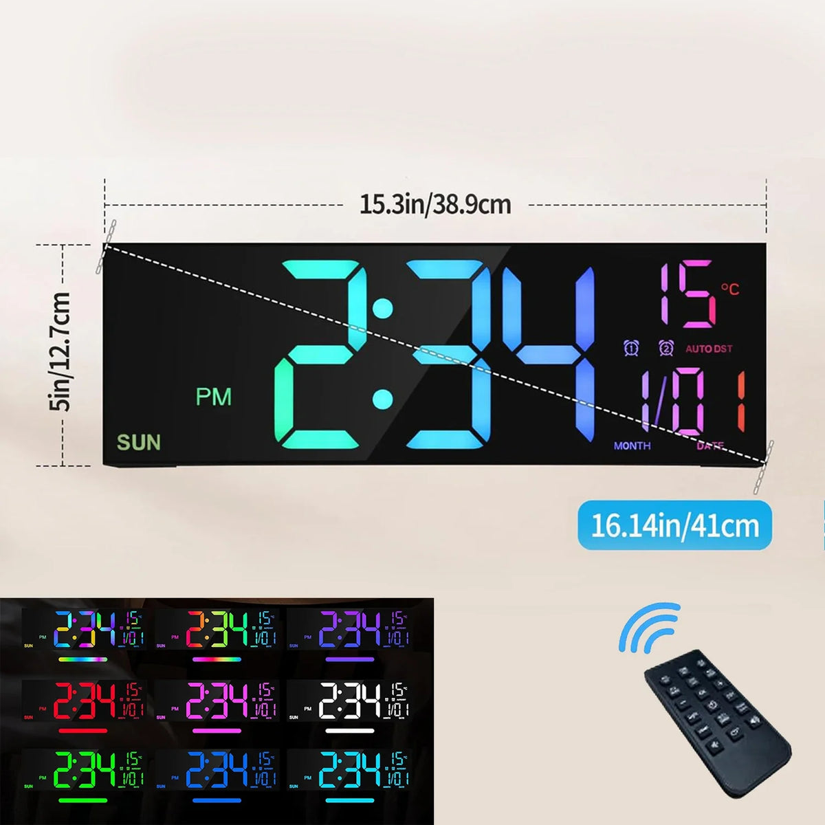 16.2-Inch RGB Digital Wall Clock