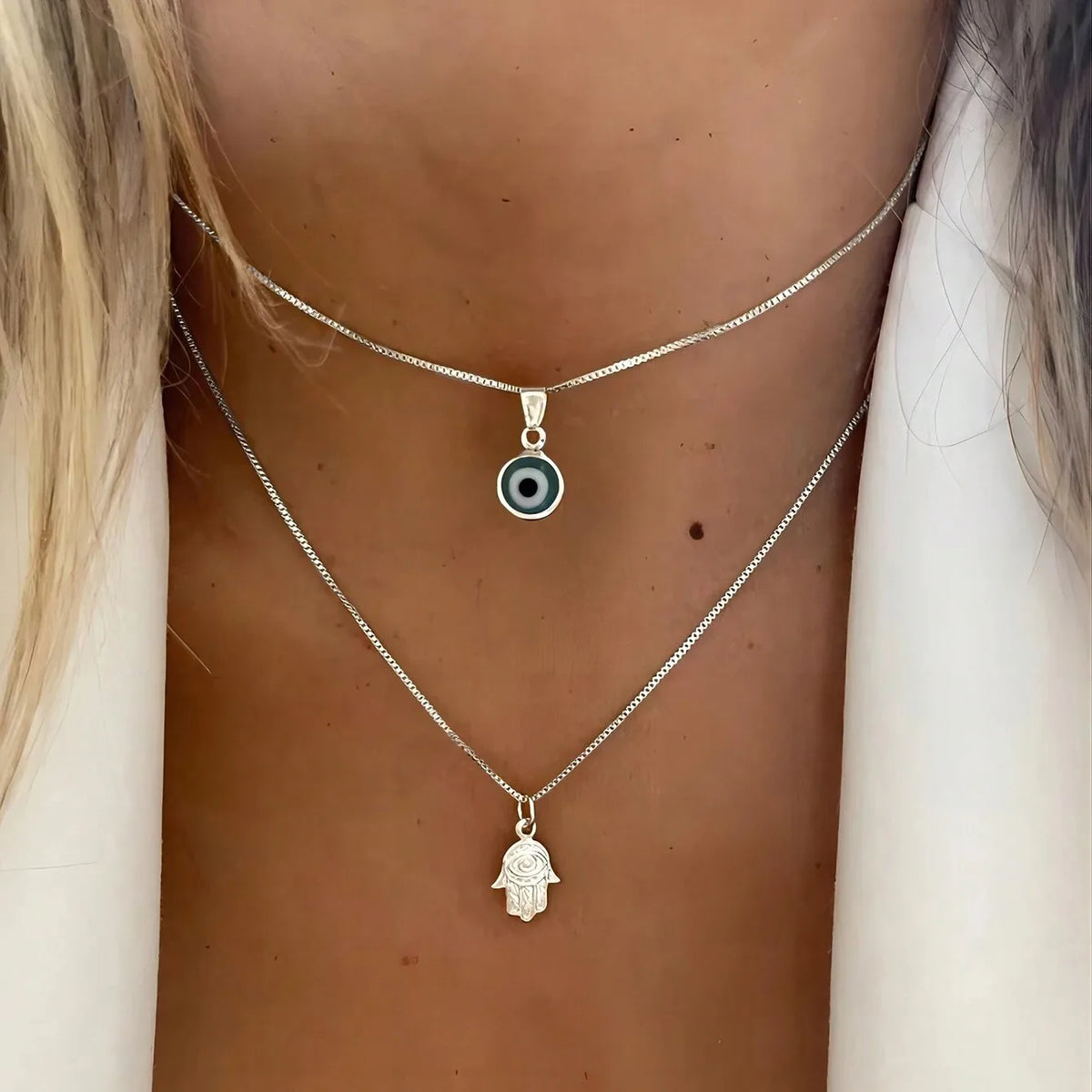 Layered Blue Evil Eye Necklace