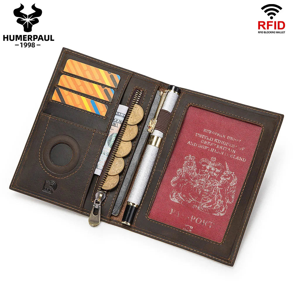 Genuine Leather Passport Wallet with Tracker Pocket