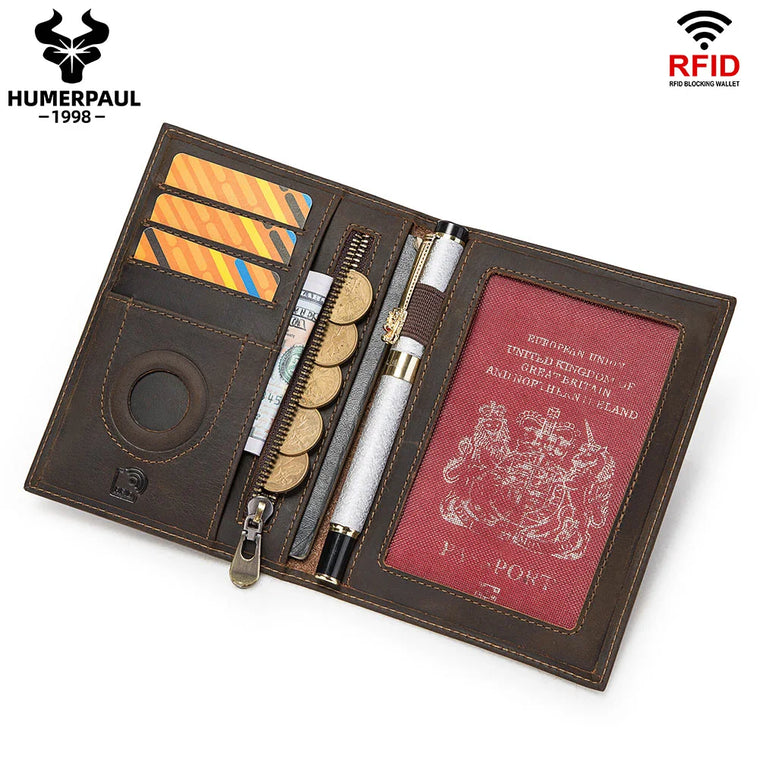 Genuine Leather Passport Wallet with Tracker Pocket