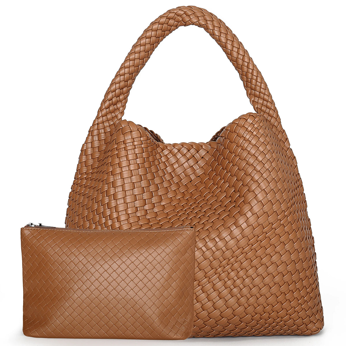 Large Woven PU Tote Bag with Matching Pouch – detail view 9