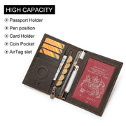 Genuine Leather Passport Wallet with Tracker Pocket