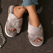 Women's Plush Cross-Strap Slippers