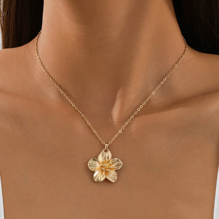 Textured Flower Pendant Necklace