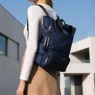 3-in-1 navy nylon backpack, tote and shoulder bag
