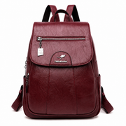 Women's burgundy leather backpack with rain cover